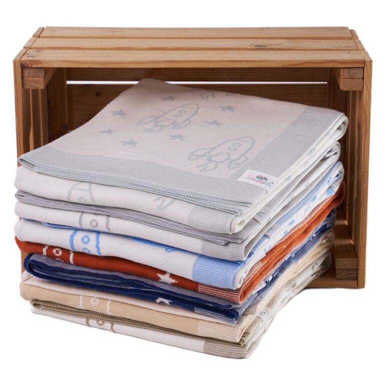 Gruby kocyk bawełniany Blastoff – wzór Rakieta – prezentacja wszystkich dostępnych kolorów – Snuglytots